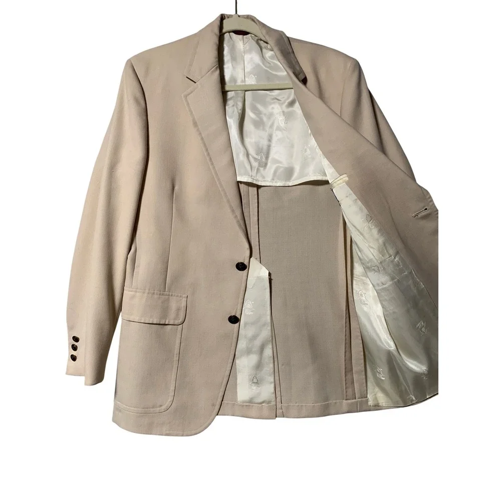 Jack Nicklaus Hart Schaffner Marx Mens Hopsack Blazer 42 R Beige Sport Coat Flaw